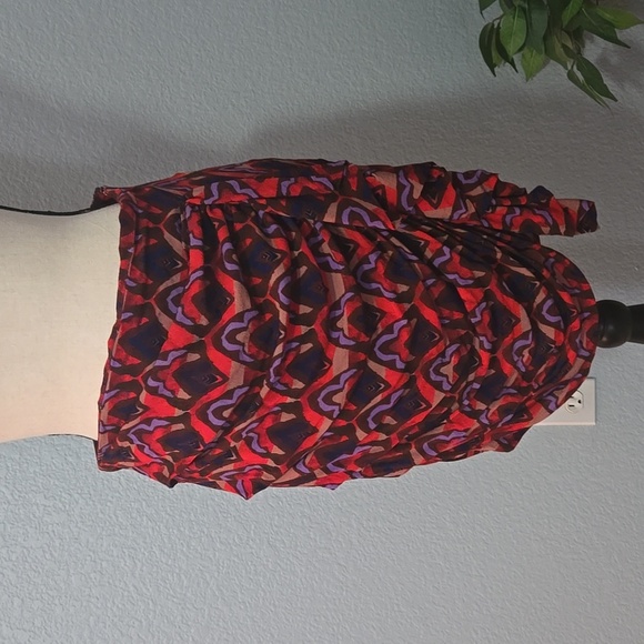 ANTHROPLOGIE Dolan Ruched Ruffle Mini Skirt Size Small in Red Purple Black Boho - Picture 2 of 10